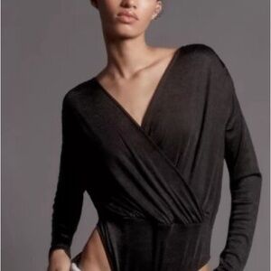 Anthropologie Black Wrap Bodysuit- XXS